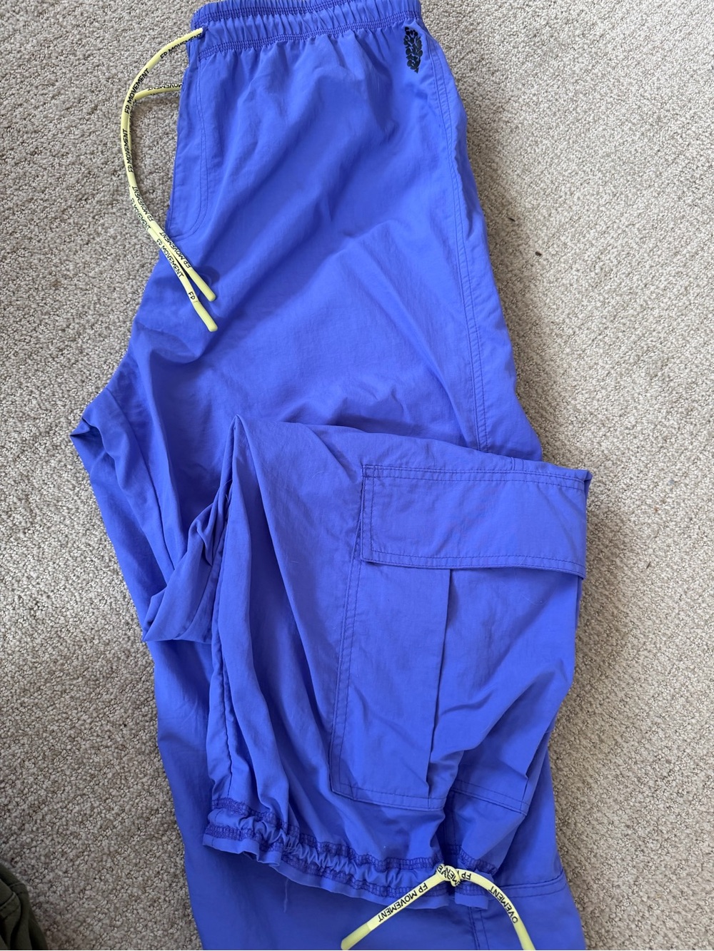 Free People Vibrant Puple Blue  Cargo Nylon Joggers with Yellow Drawstrings